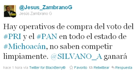 Jesus Zambrano acusa compra de votos en Morelia via Twitter