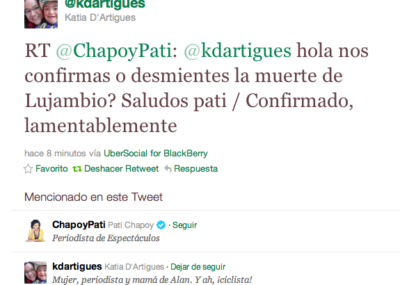 Katia D’Artigues estaba dando por muerto a Alonso Lujambio en Twitter